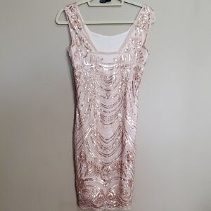 Elegant Sequin Flesh Color Dress Size Medium